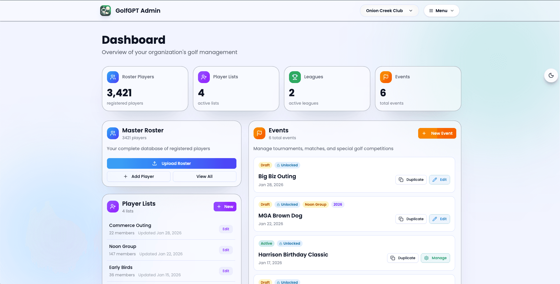 GolfXI Dashboard