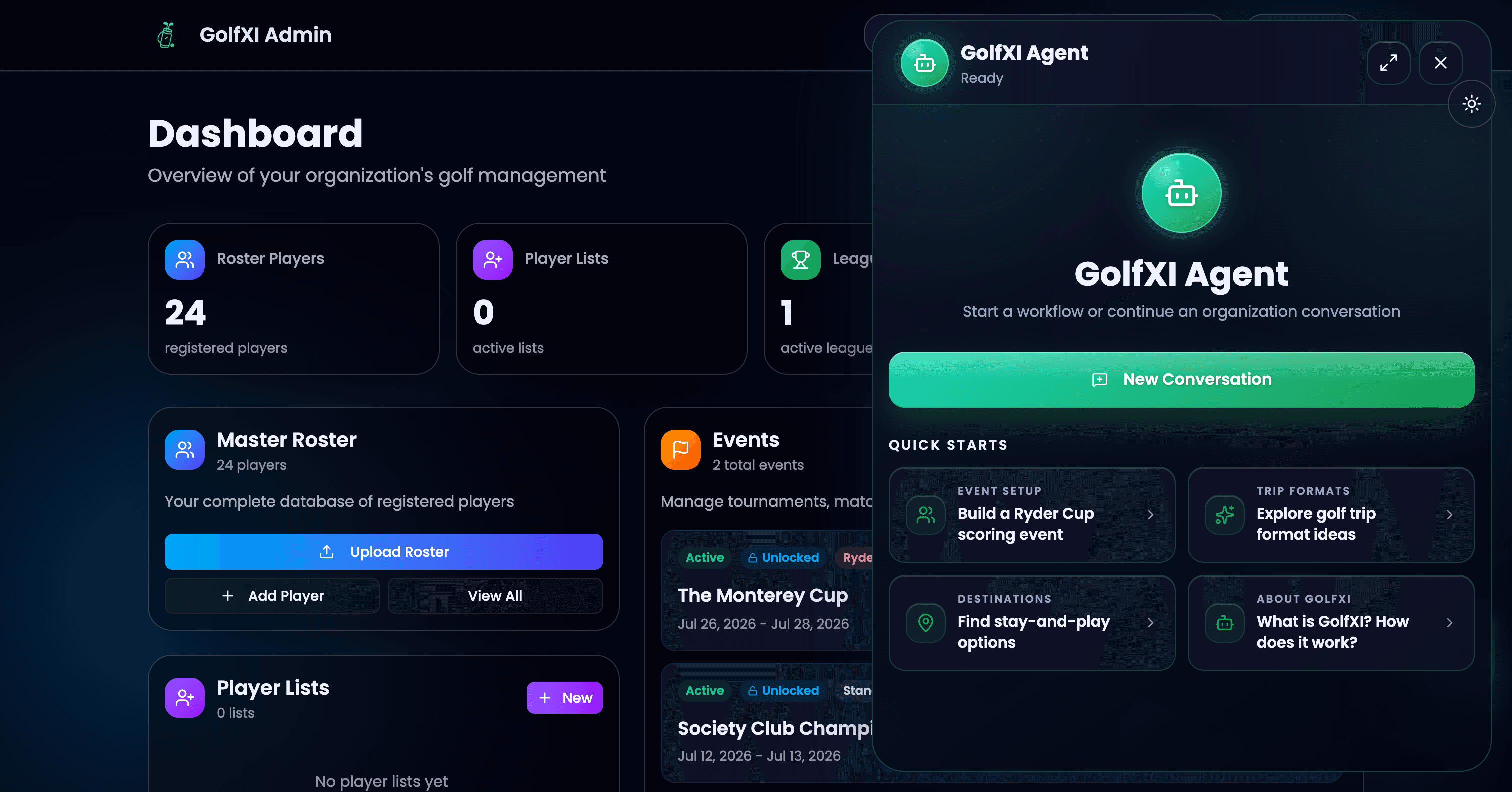 GolfXI agent task intake screenshot in dark mode