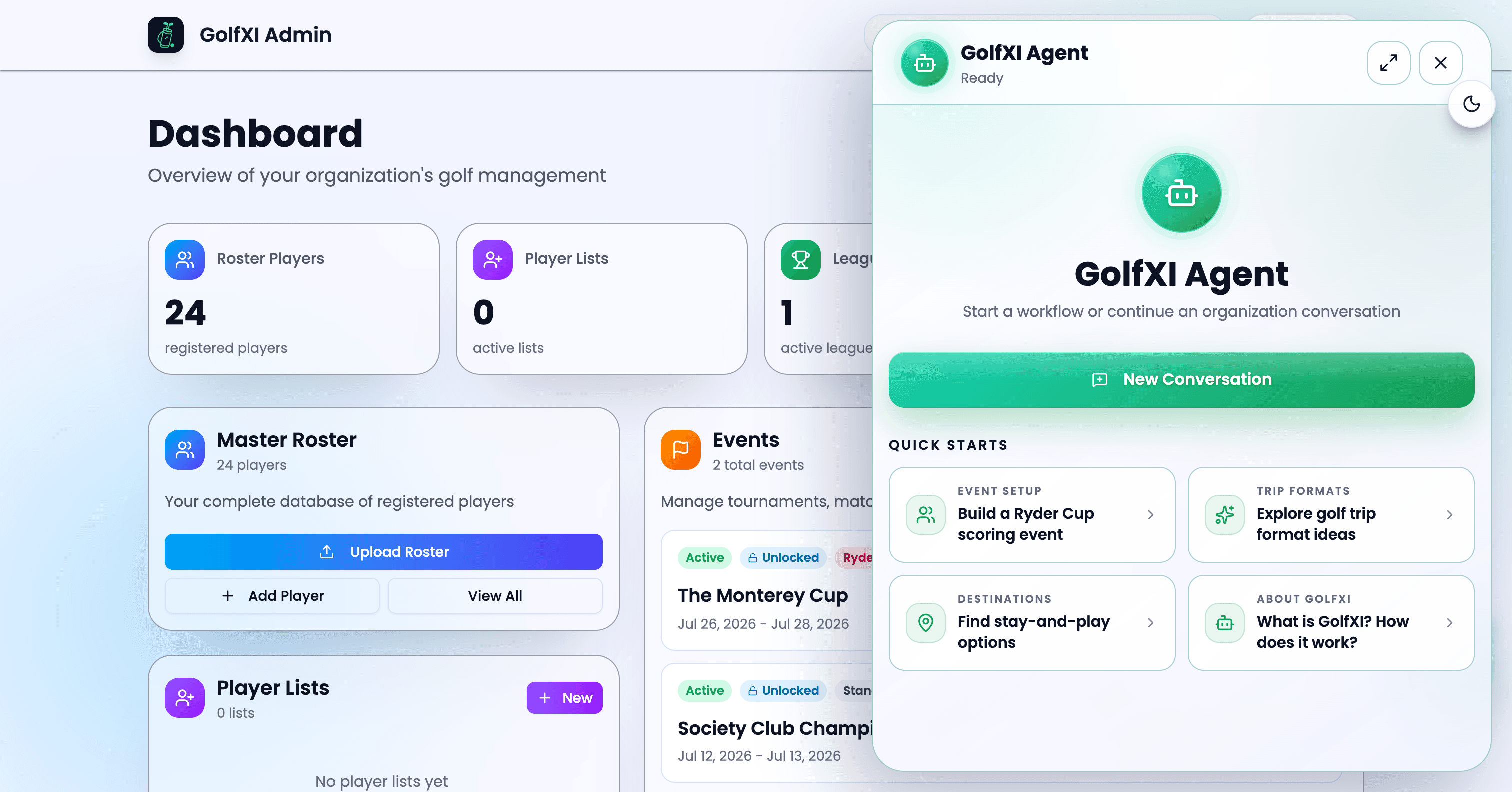 GolfXI agent task intake screenshot in light mode